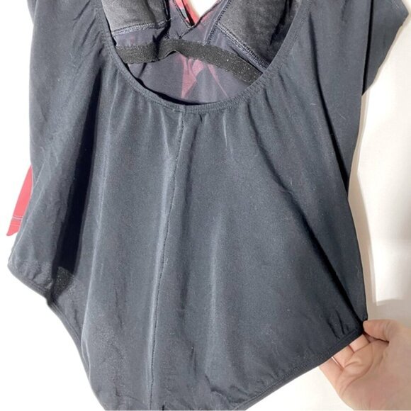 Swan Black Red Smoke Print Front One Piece Bathing Suit Swimsuit M - Picture 9 of 16